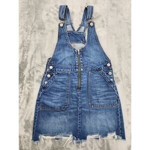 American Eagle Distressed Zipper Denim Overall Dress Size XS Blue Skirtall Mini
